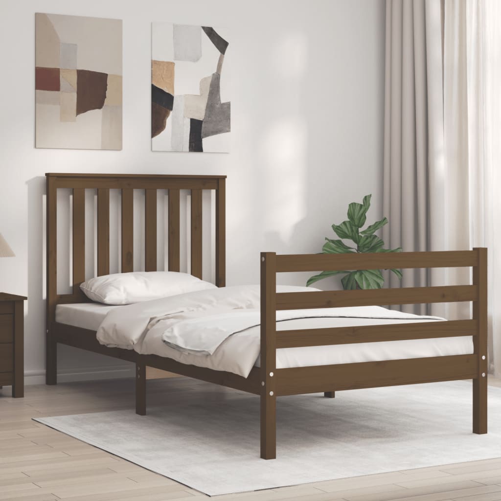 Berkfield Bed Frame with Headboard Honey Brown 90x200 cm Solid Wood