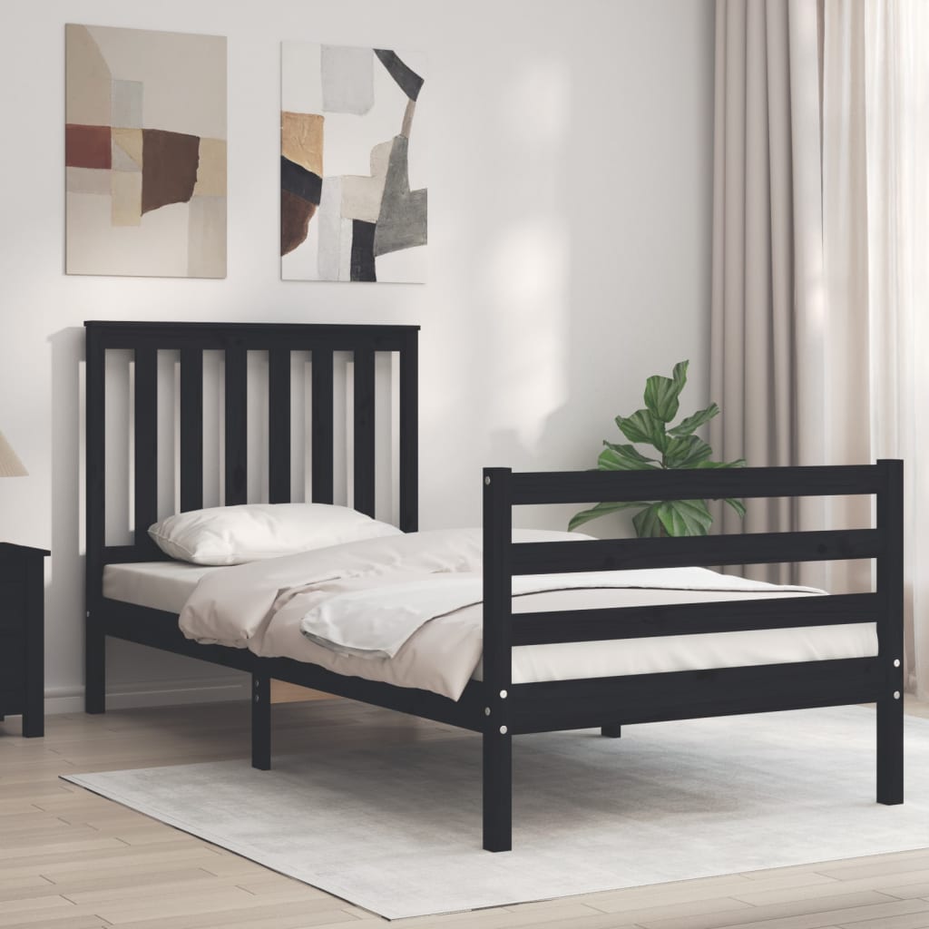 Berkfield Bed Frame with Headboard Black 90x200 cm Solid Wood