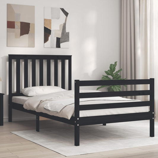 Berkfield Bed Frame with Headboard Black 100x200 cm Solid Wood