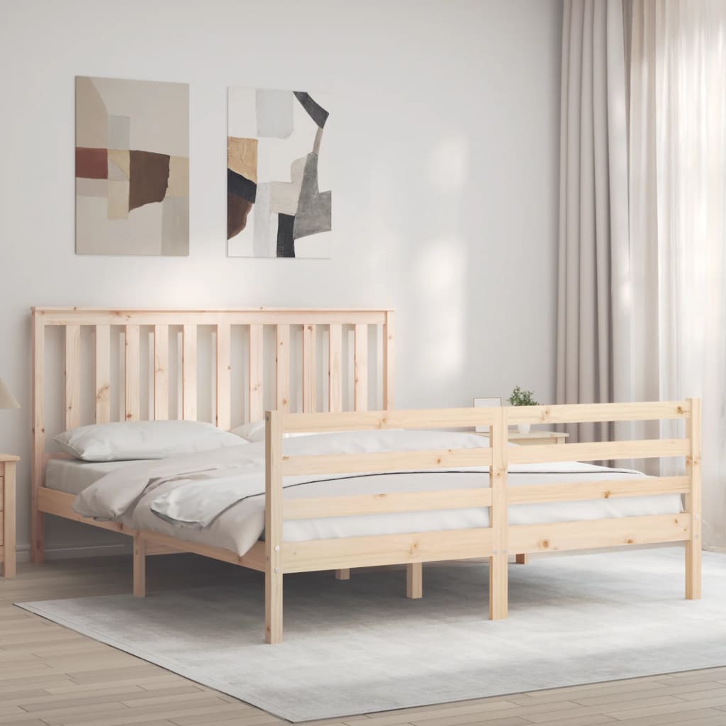 Berkfield Bed Frame with Headboard King Size Solid Wood