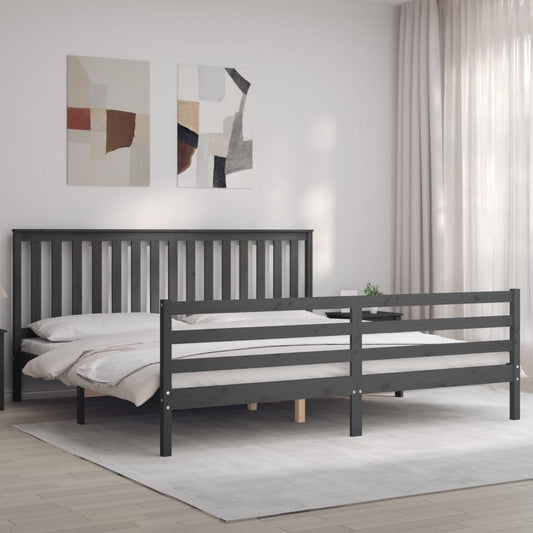 Berkfield Bed Frame with Headboard Grey 200x200 cm Solid Wood