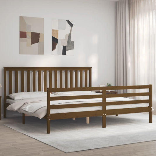 Berkfield Bed Frame with Headboard Honey Brown 200x200 cm Solid Wood