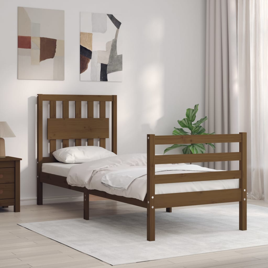 Berkfield Bed Frame with Headboard Honey Brown Small Single Solid Wood