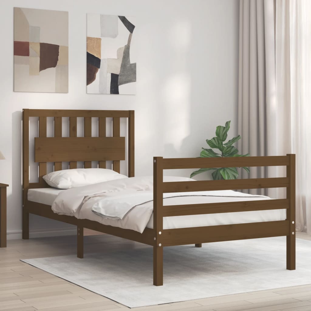 Berkfield Bed Frame with Headboard Honey Brown Single Solid Wood
