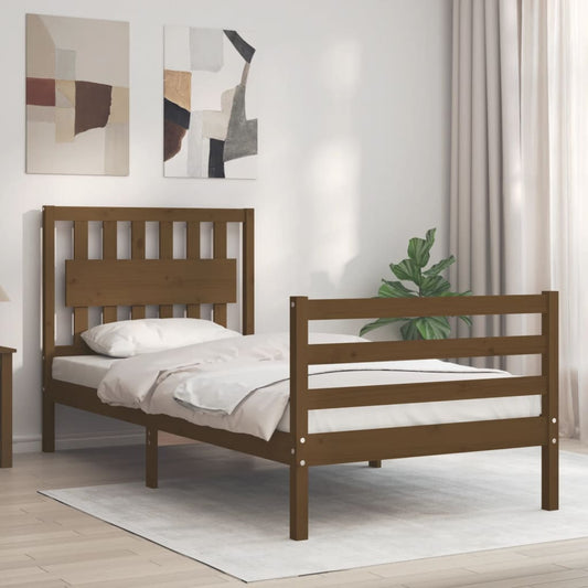 Berkfield Bed Frame with Headboard Honey Brown Single Solid Wood