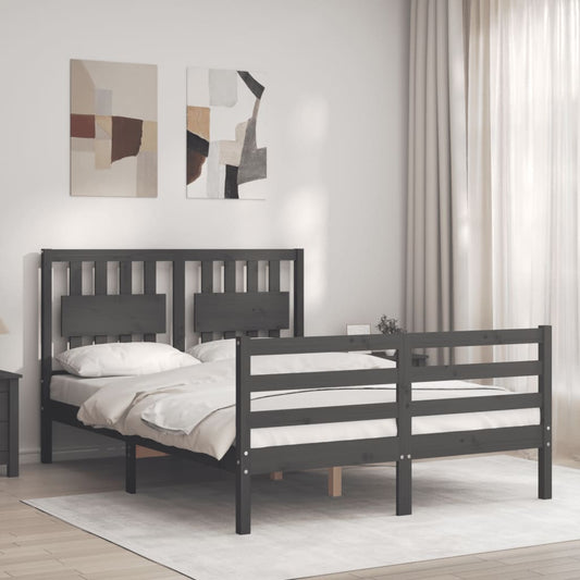 Berkfield Bed Frame with Headboard Grey 140x190 cm Solid Wood