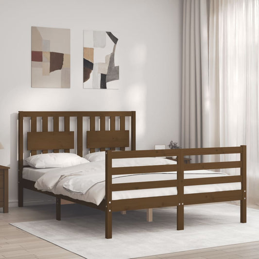Berkfield Bed Frame with Headboard Honey Brown 140x190 cm Solid Wood