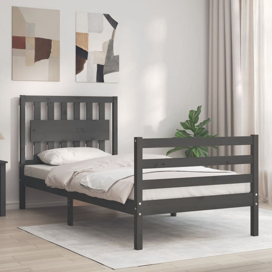 Berkfield Bed Frame with Headboard Grey 90x200 cm Solid Wood