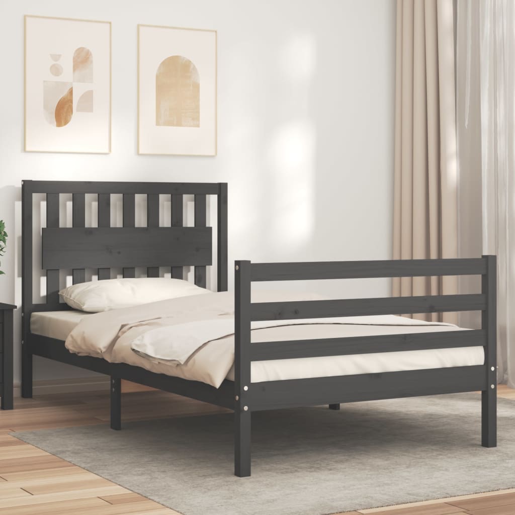 Berkfield Bed Frame with Headboard Grey 100x200 cm Solid Wood