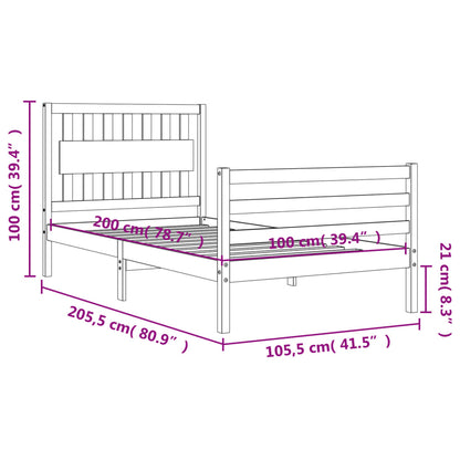 Berkfield Bed Frame with Headboard Grey 100x200 cm Solid Wood