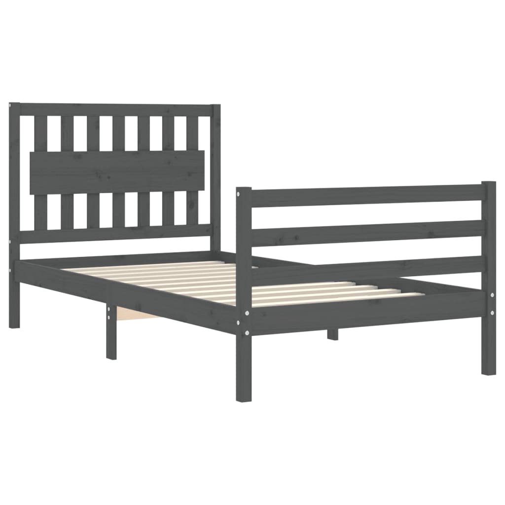 Berkfield Bed Frame with Headboard Grey 100x200 cm Solid Wood