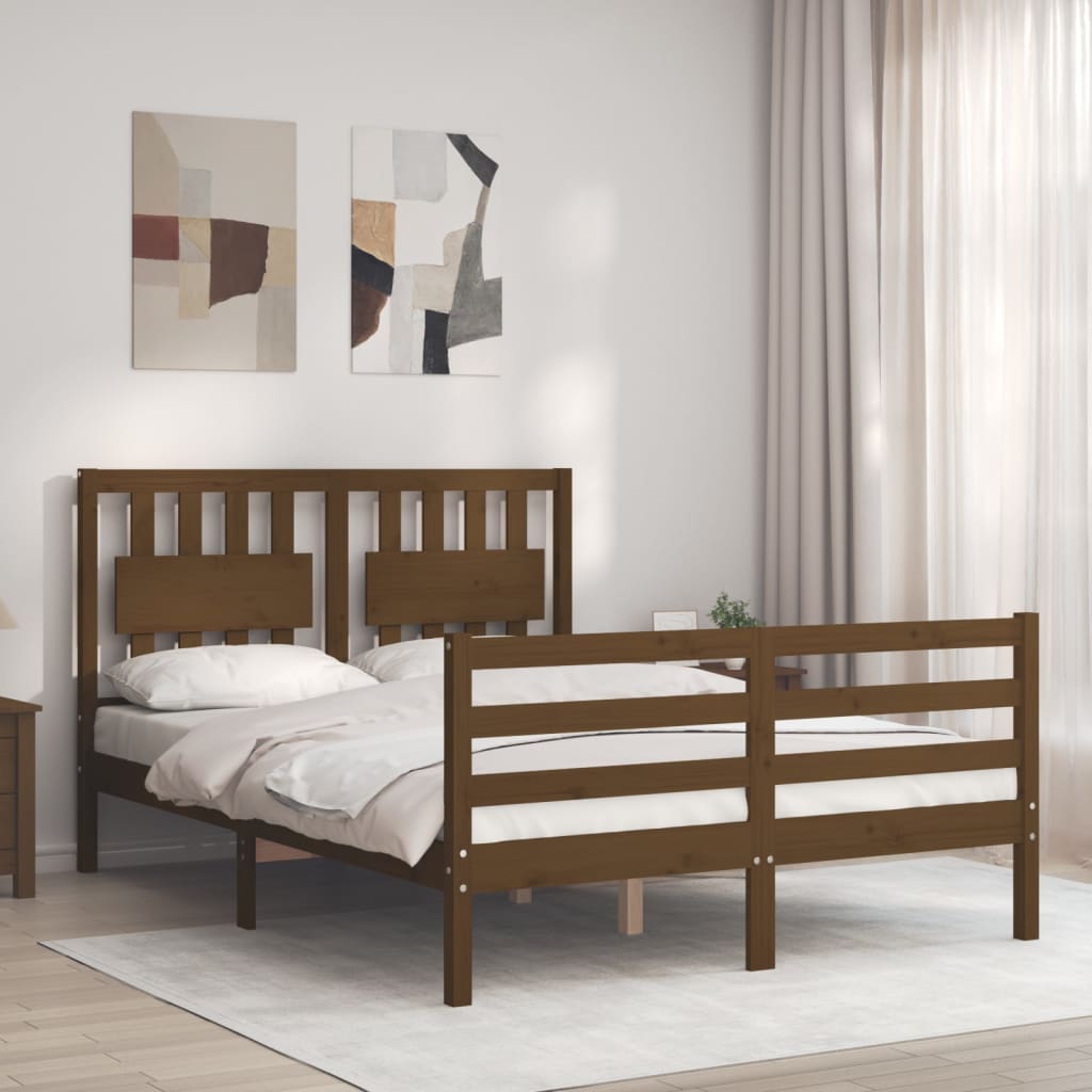 Berkfield Bed Frame with Headboard Honey Brown 120x200 cm Solid Wood