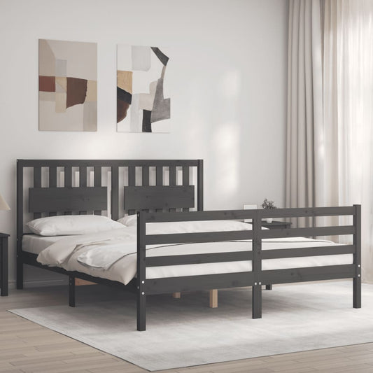 Berkfield Bed Frame with Headboard Grey 160x200 cm Solid Wood
