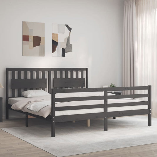 Berkfield Bed Frame with Headboard Grey Super King Size Solid Wood