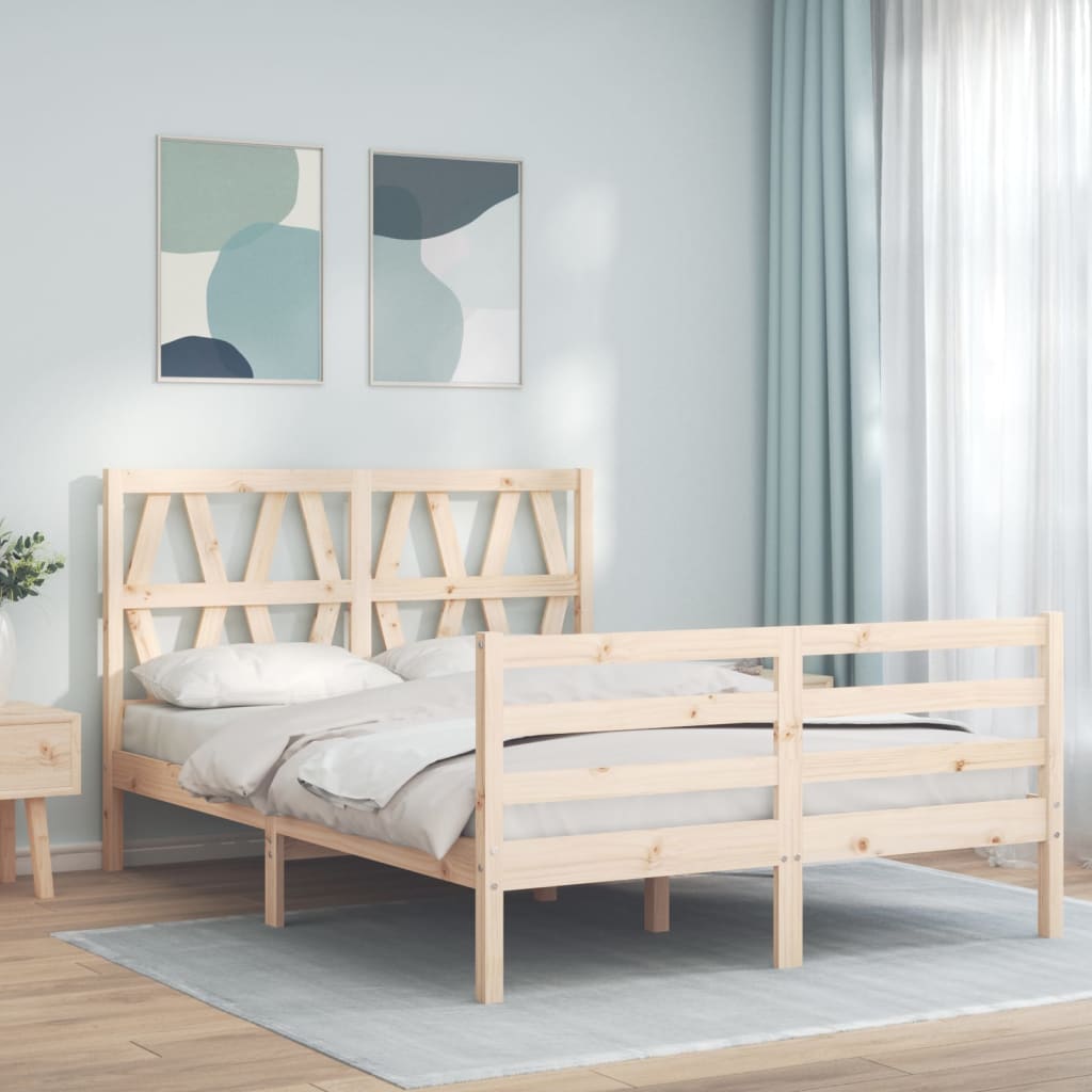 Berkfield Bed Frame with Headboard Small Double Solid Wood