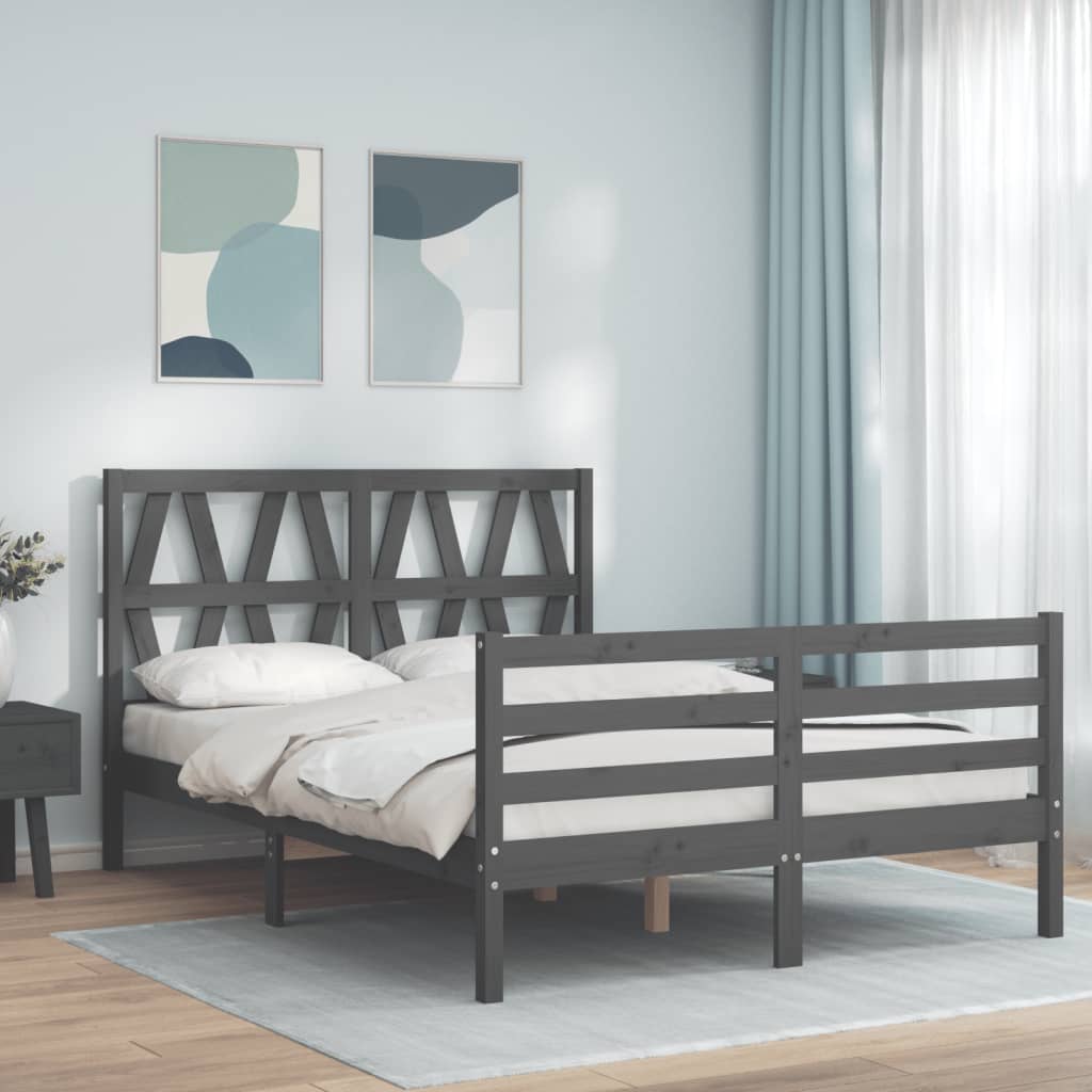 Berkfield Bed Frame with Headboard Grey Double Solid Wood