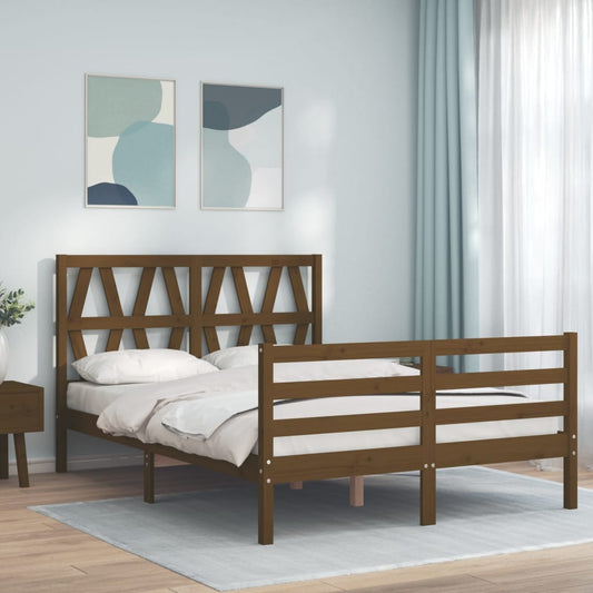 Berkfield Bed Frame with Headboard Honey Brown Double Solid Wood