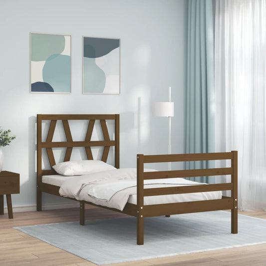 Berkfield Bed Frame with Headboard Honey Brown 90x200 cm Solid Wood