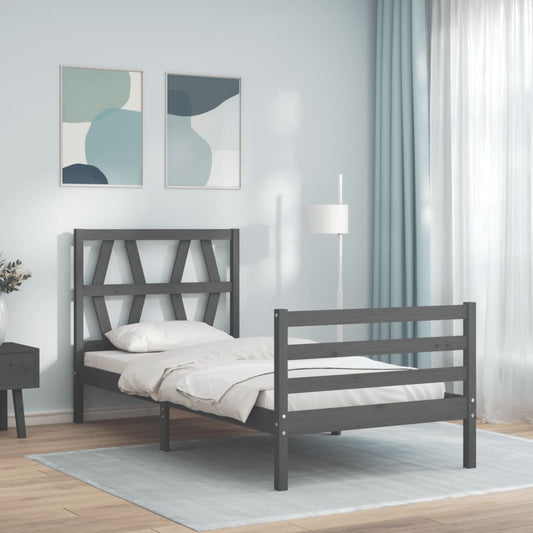 Berkfield Bed Frame with Headboard Grey 100x200 cm Solid Wood