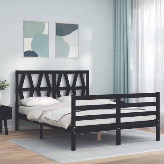 Berkfield Bed Frame with Headboard Black 140x200 cm Solid Wood