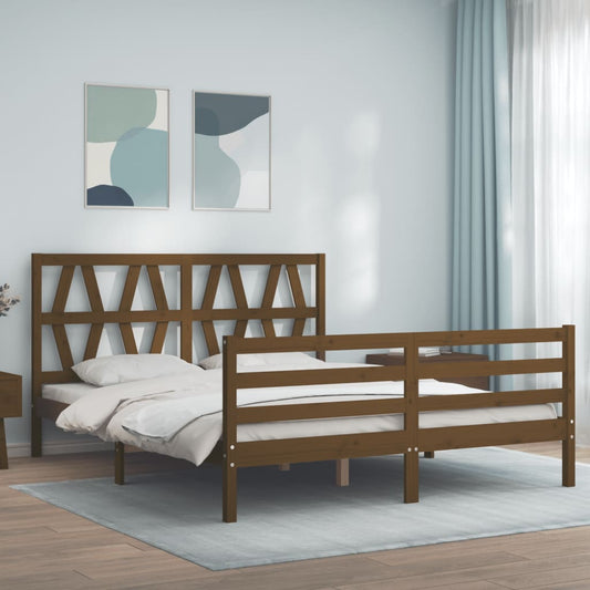 Berkfield Bed Frame with Headboard Honey Brown King Size Solid Wood