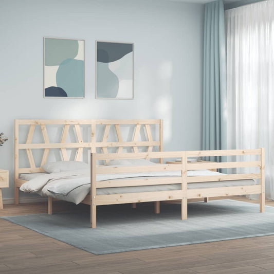 Berkfield Bed Frame with Headboard Super King Size Solid Wood