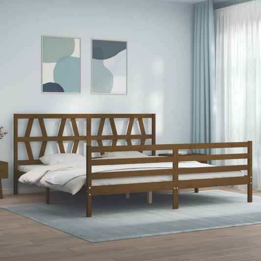 Berkfield Bed Frame with Headboard Honey Brown 200x200 cm Solid Wood