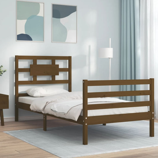 Berkfield Bed Frame with Headboard Honey Brown Small Single Solid Wood