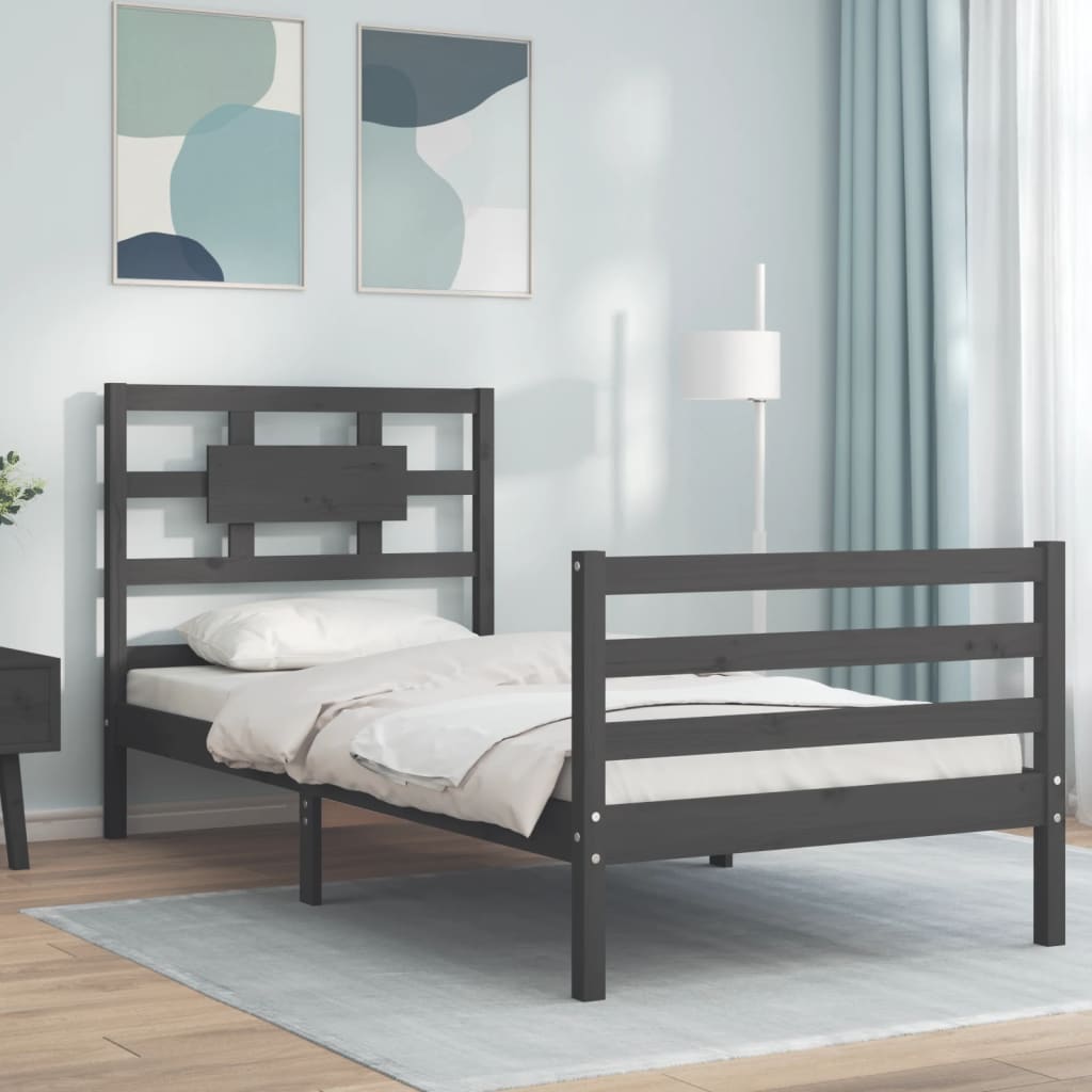 Berkfield Bed Frame with Headboard Grey Single Solid Wood