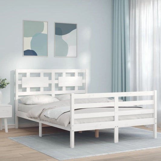 Berkfield Bed Frame with Headboard White Small Double Solid Wood