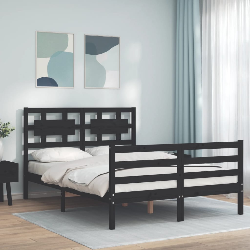 Berkfield Bed Frame with Headboard Black 140x190 cm Solid Wood