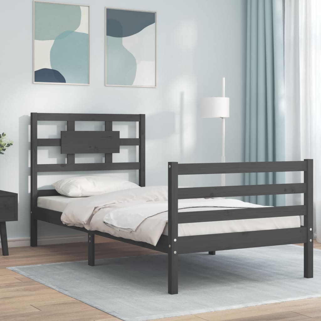 Berkfield Bed Frame with Headboard Grey 90x200 cm Solid Wood