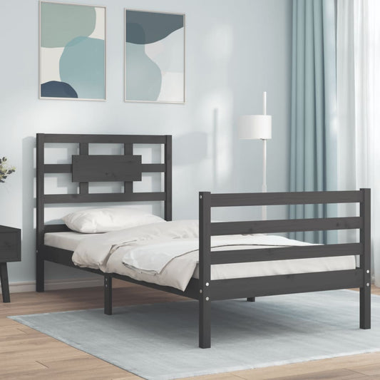 Berkfield Bed Frame with Headboard Grey 100x200 cm Solid Wood