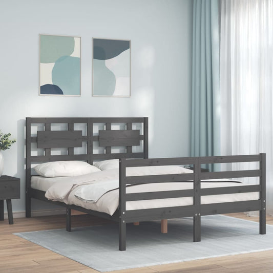Berkfield Bed Frame with Headboard Grey 120x200 cm Solid Wood