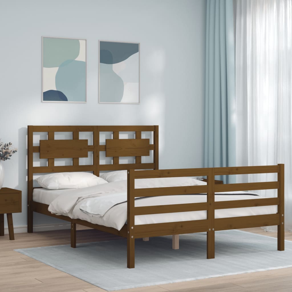 Berkfield Bed Frame with Headboard Honey Brown 140x200 cm Solid Wood