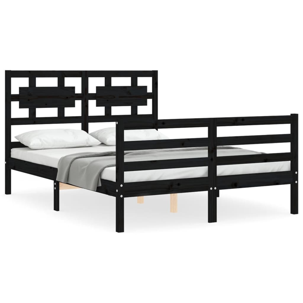 Berkfield Bed Frame with Headboard Black 140x200 cm Solid Wood