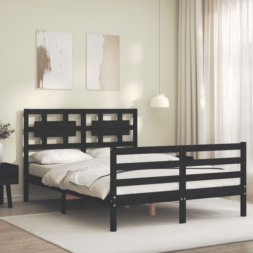 Berkfield Bed Frame with Headboard Black 140x200 cm Solid Wood