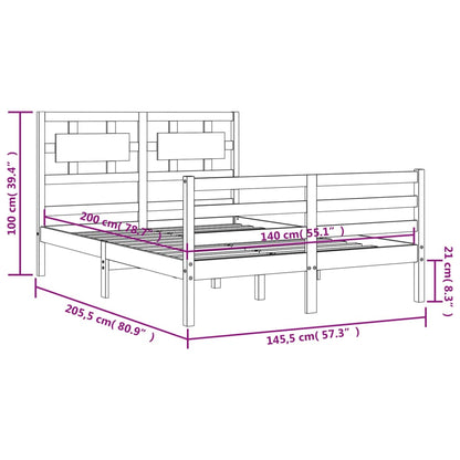 Berkfield Bed Frame with Headboard Black 140x200 cm Solid Wood