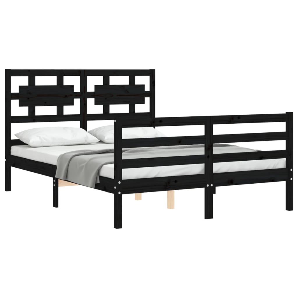 Berkfield Bed Frame with Headboard Black 140x200 cm Solid Wood