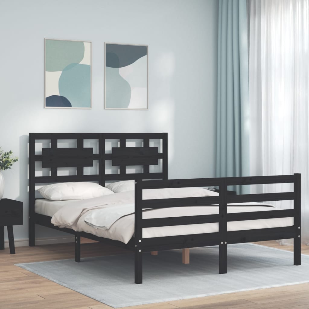 Berkfield Bed Frame with Headboard Black 140x200 cm Solid Wood