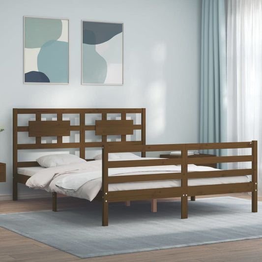 Berkfield Bed Frame with Headboard Honey Brown King Size Solid Wood