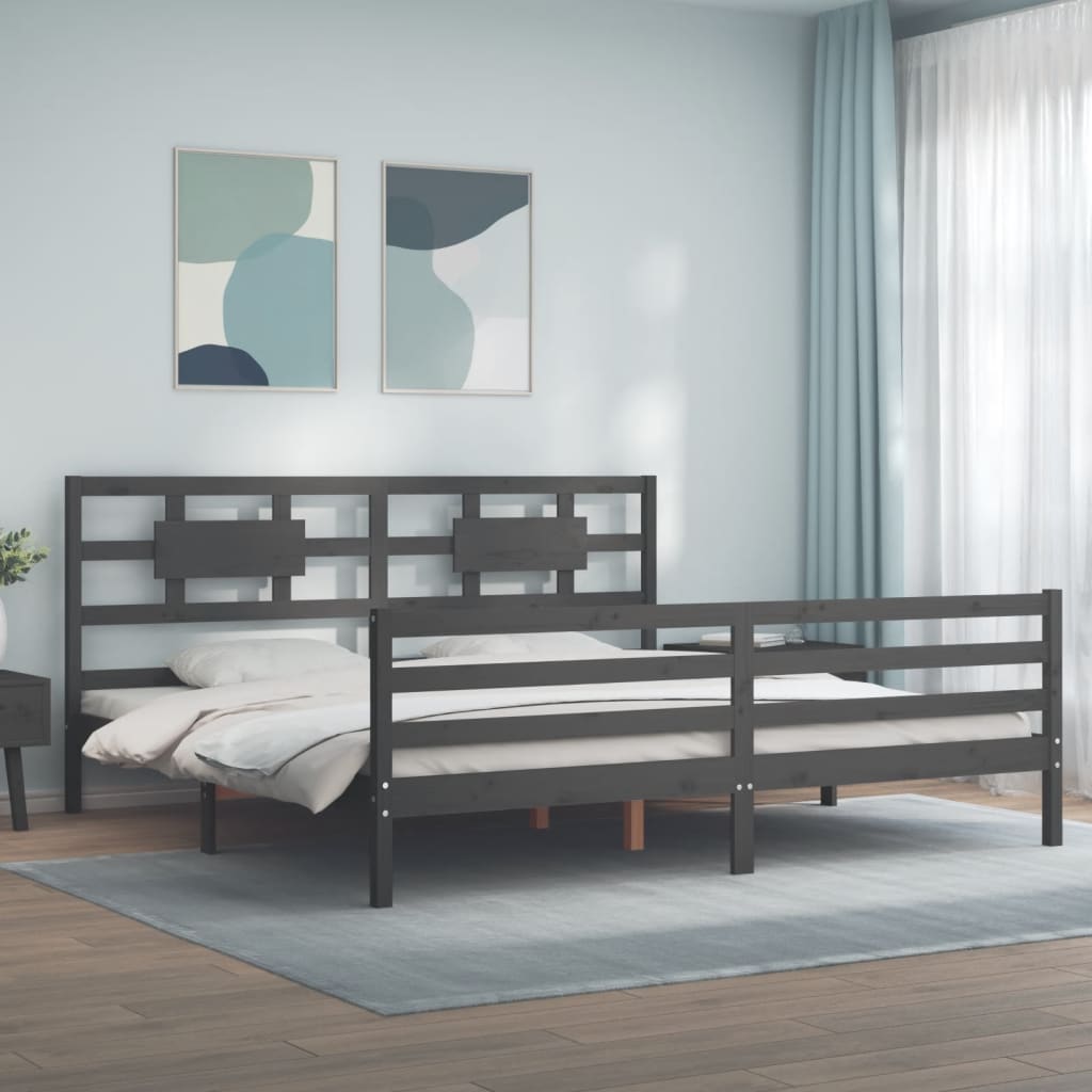Berkfield Bed Frame with Headboard Grey Super King Size Solid Wood