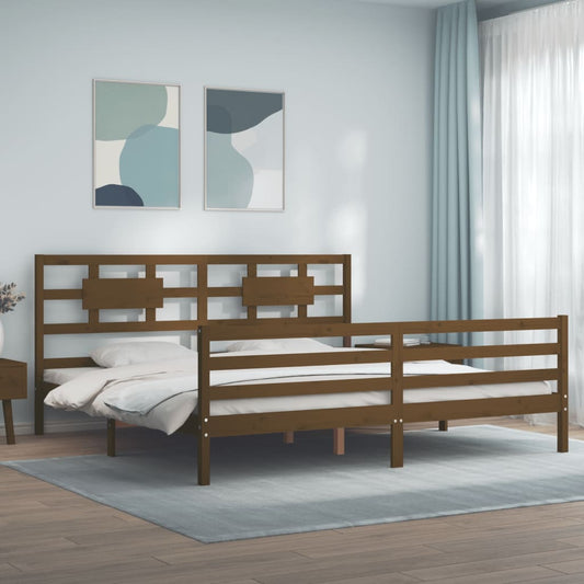 Berkfield Bed Frame with Headboard Honey Brown Super King Size Solid Wood