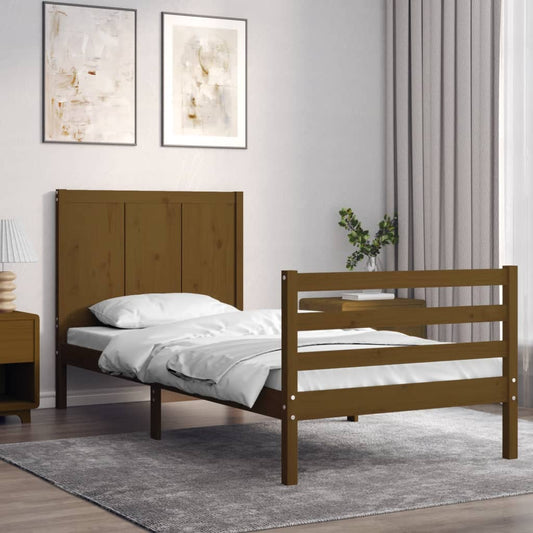 Berkfield Bed Frame with Headboard Honey Brown Small Single Solid Wood