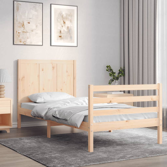 Berkfield Bed Frame with Headboard Single Solid Wood