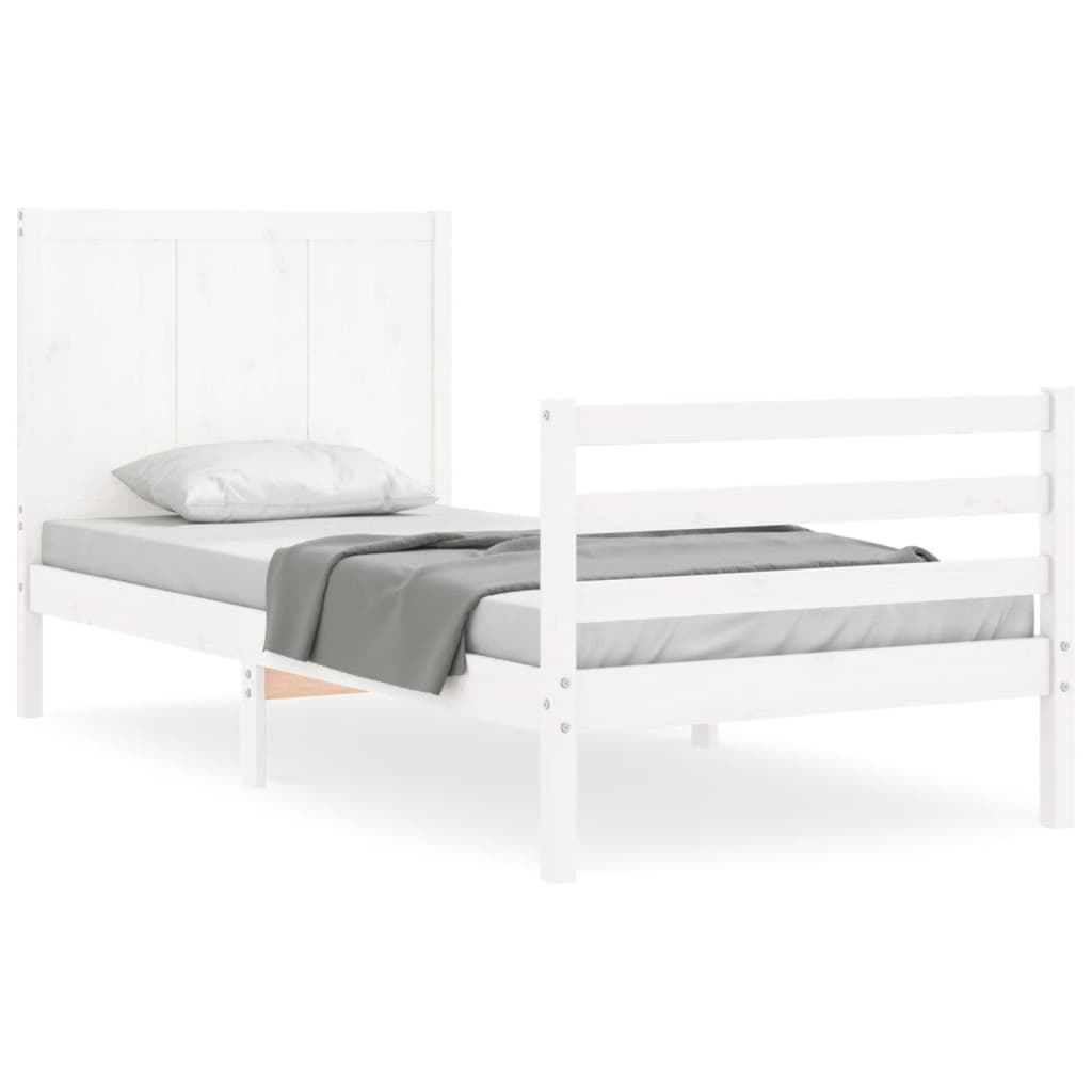 Berkfield Bed Frame with Headboard White Single Solid Wood