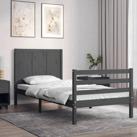 Berkfield Bed Frame with Headboard Grey Single Solid Wood