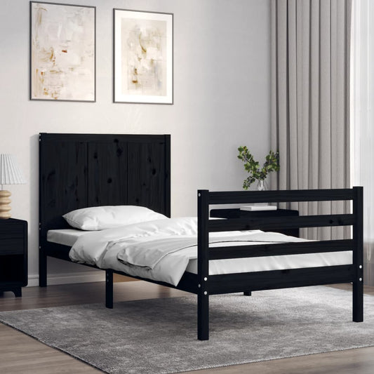 Berkfield Bed Frame with Headboard Black Single Solid Wood