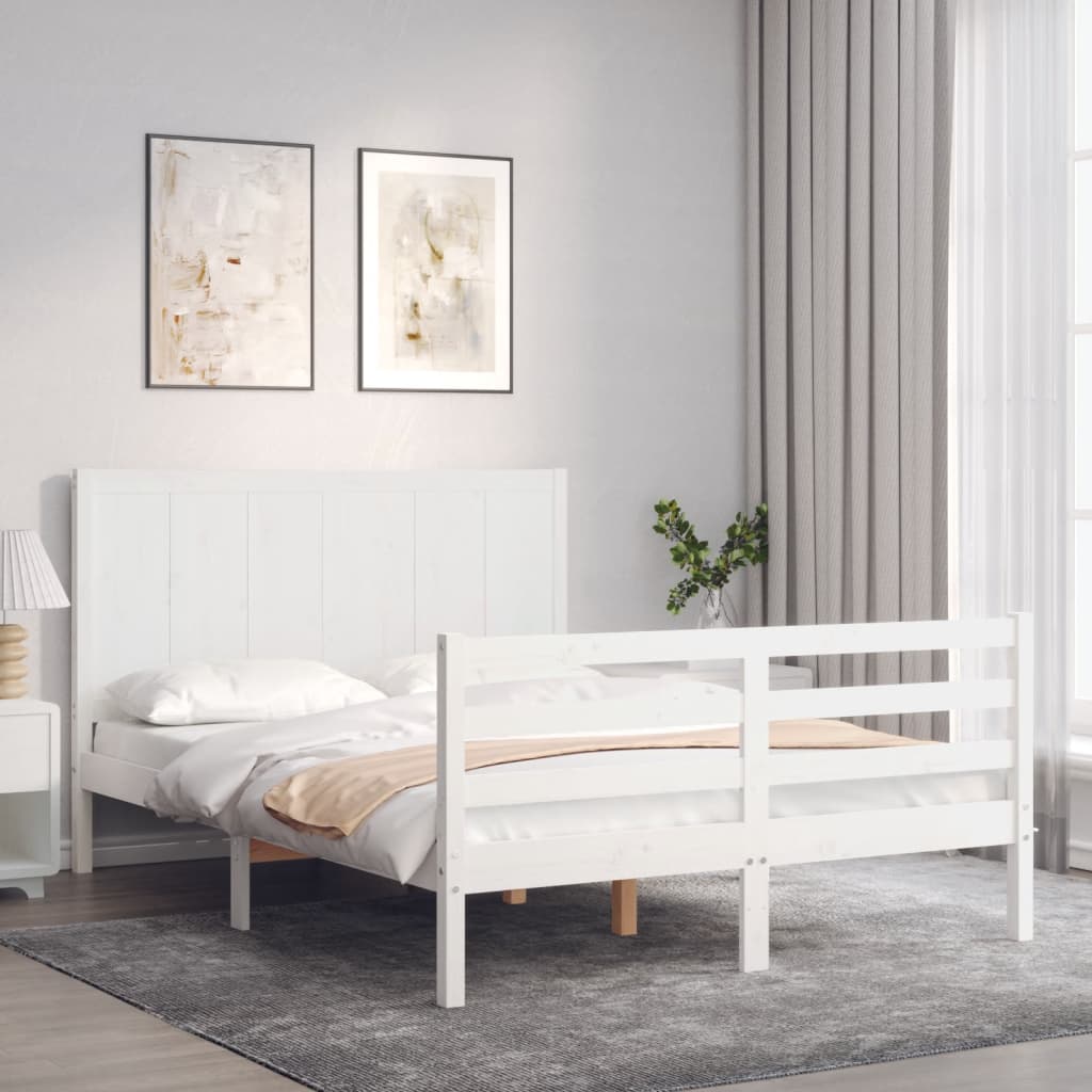 Berkfield Bed Frame with Headboard White Small Double Solid Wood