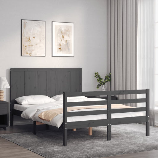 Berkfield Bed Frame with Headboard Grey Small Double Solid Wood